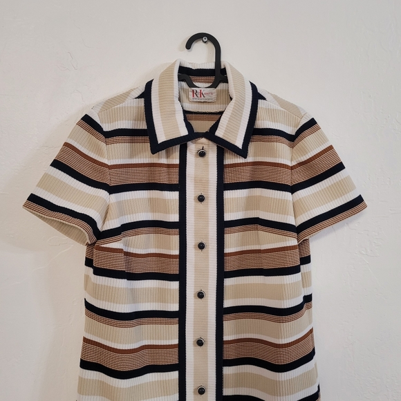 Vingage 1970s knit polo button- down dress, striped - Picture 1 of 6
